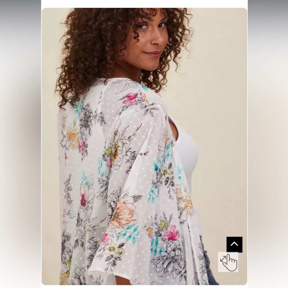 Torrid White Swiss Dot Floral Hi-Low Kimono - Picture 3 of 10